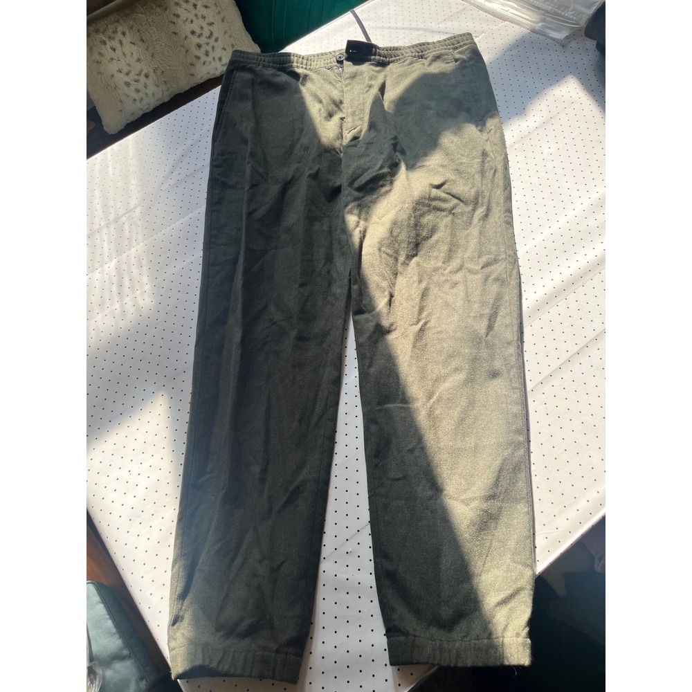 Theory Mens XL Olive Green Wool Blend Flannel Elastic Waist Pull On Pants - Picture 2 of 10